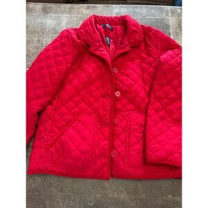 Women's Chaps sz Petite Large Red Quilted Button Up Jacket Long Sleeve